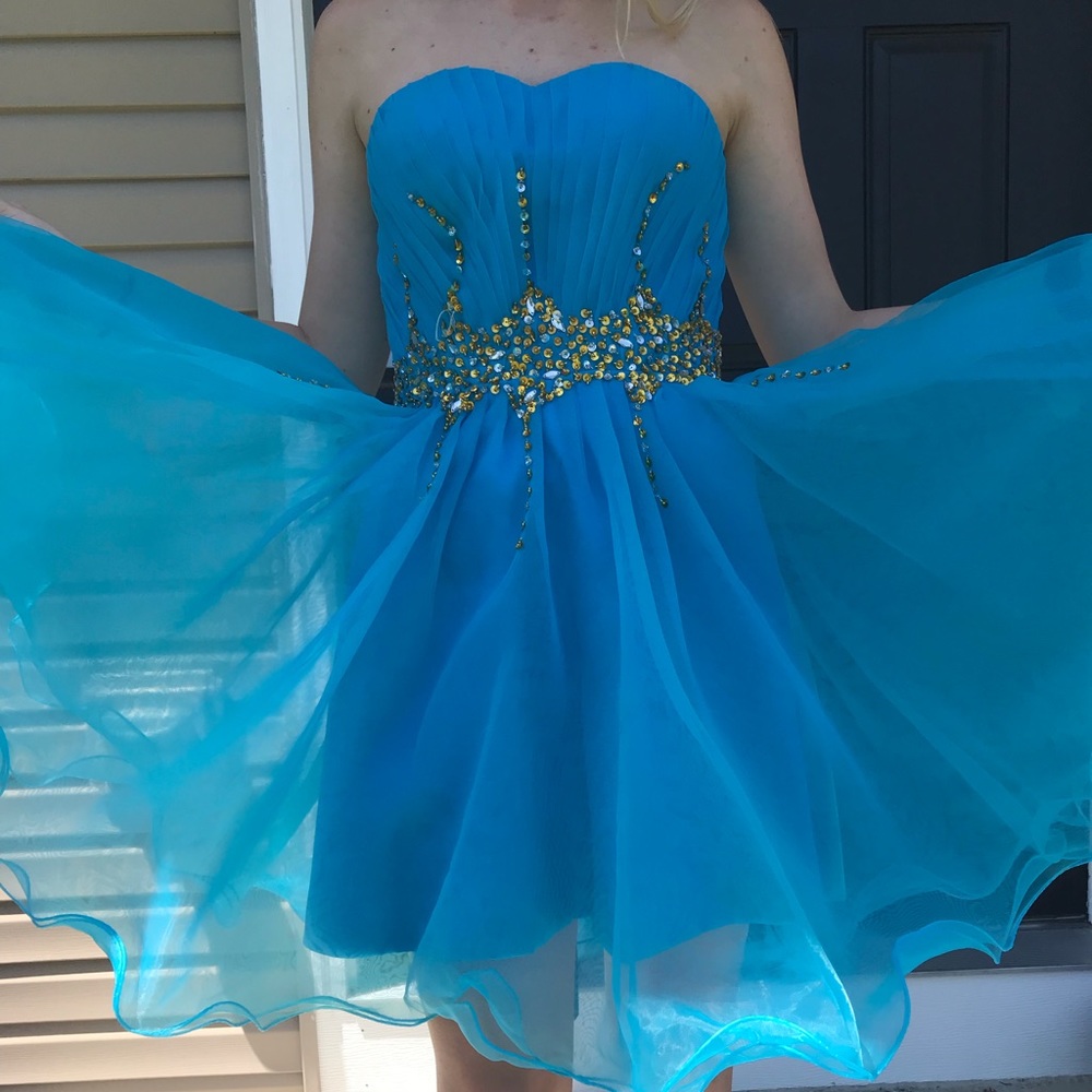 Grace Karin blue strapless homecoming dress